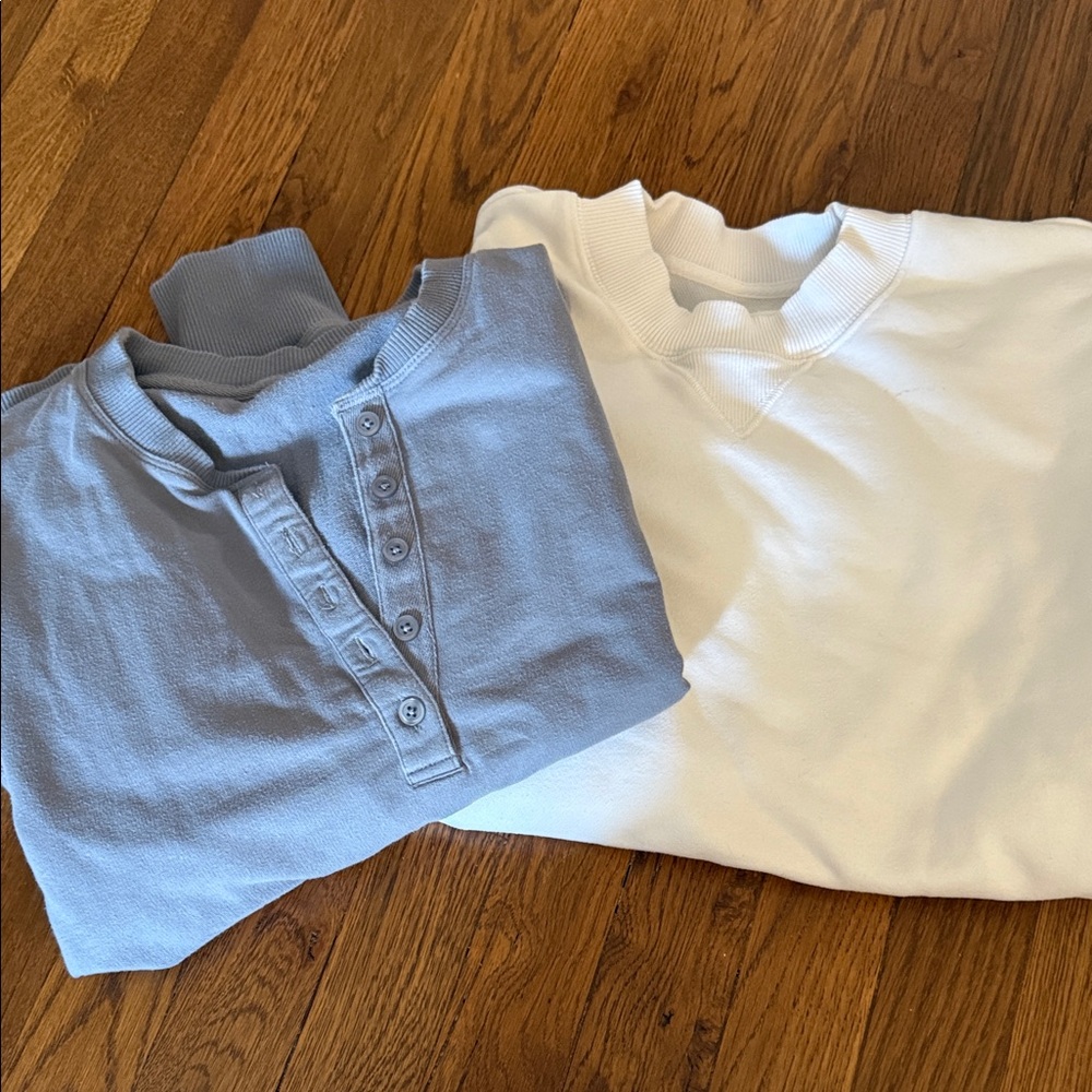 Vuori Light Blue Henley & White Crewneck Sweaters